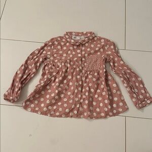 Zara Polka Dot Kids button down Shirt long sleeve - Pink 3/4Y